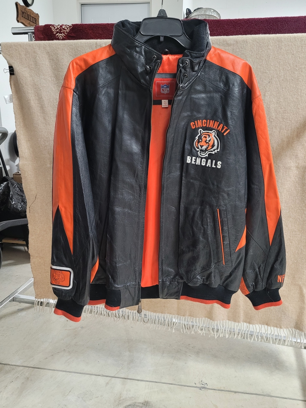NFL Cincinnati Bengals Black & Orange Leather Bomber Jacket